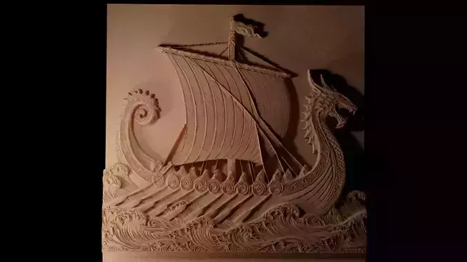 Viking Battleship Sandcasting Bas High Relief CNC