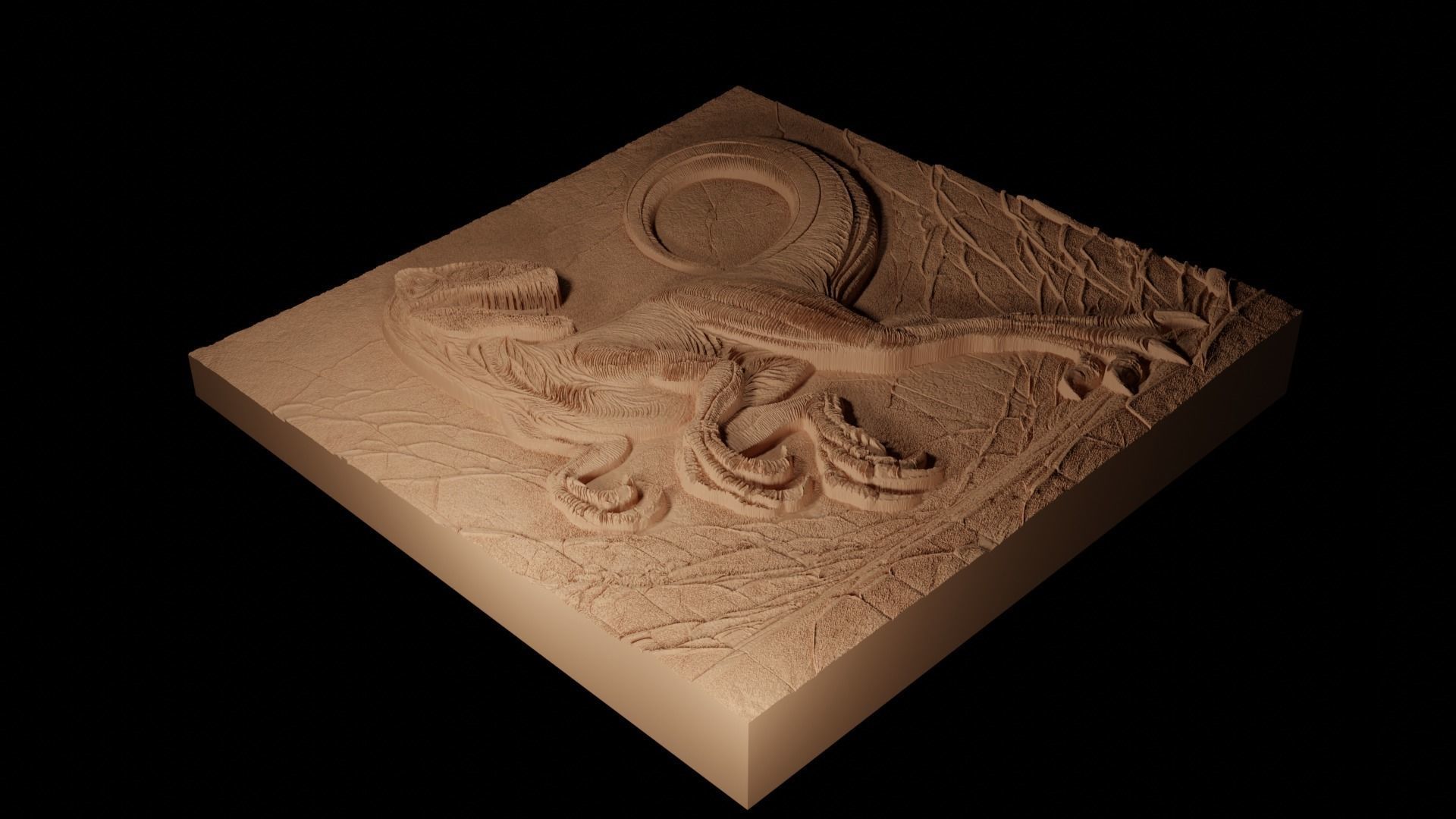 Velociraptor Sandcasting Bas High Relief CNC 3D print model_2