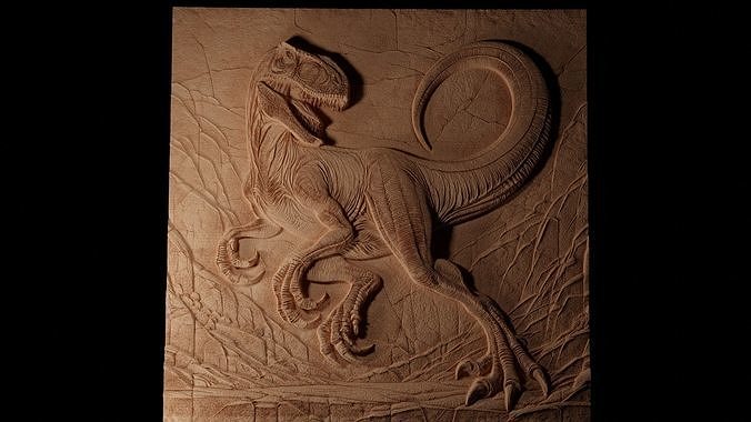 Velociraptor Sandcasting Bas High Relief CNC 3D print model