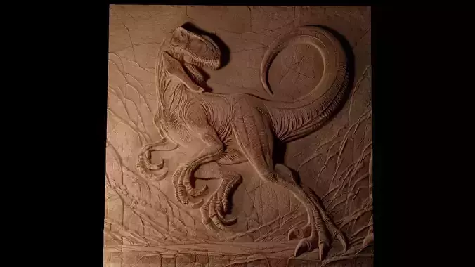 Velociraptor Sandcasting Bas High Relief CNC 3D print model