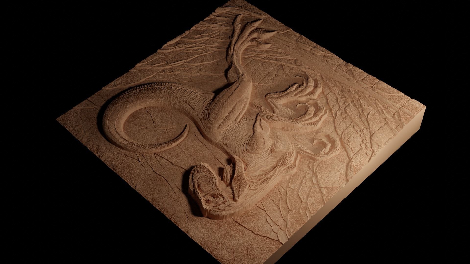 Velociraptor Sandcasting Bas High Relief CNC 3D print model_4