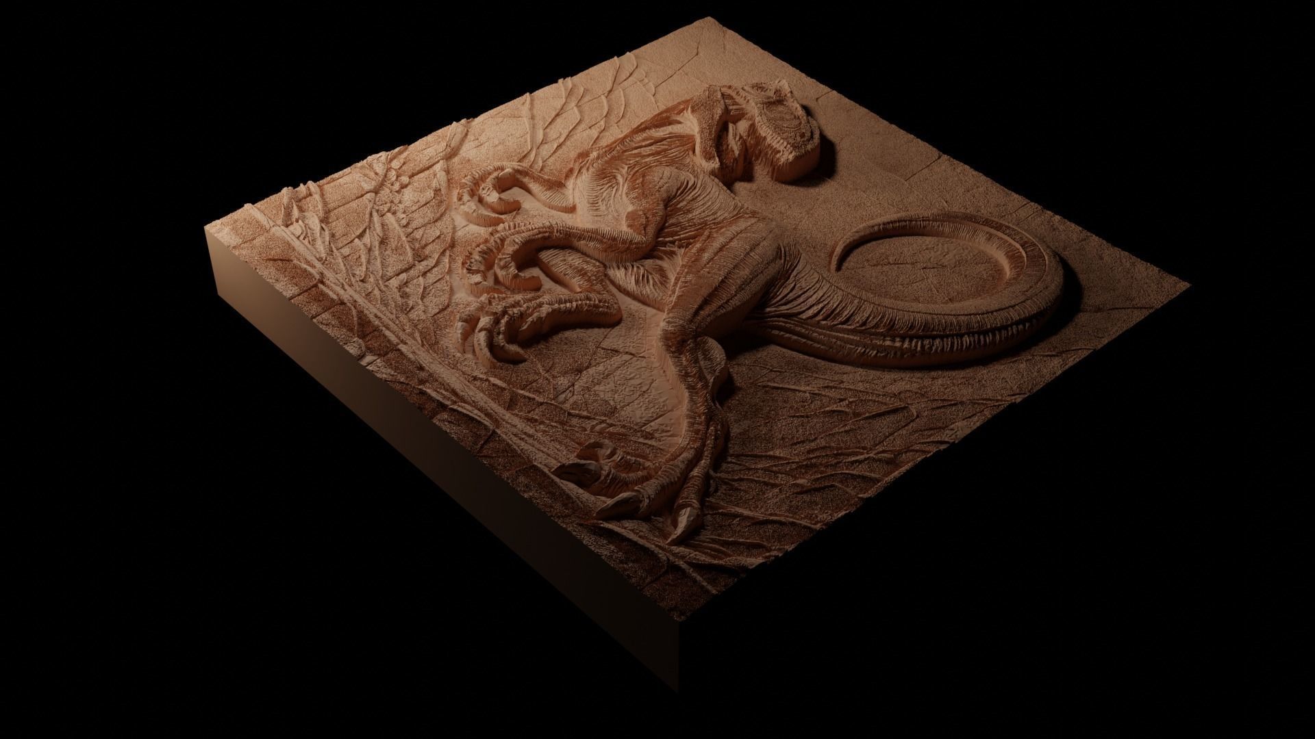 Velociraptor Sandcasting Bas High Relief CNC 3D print model_1
