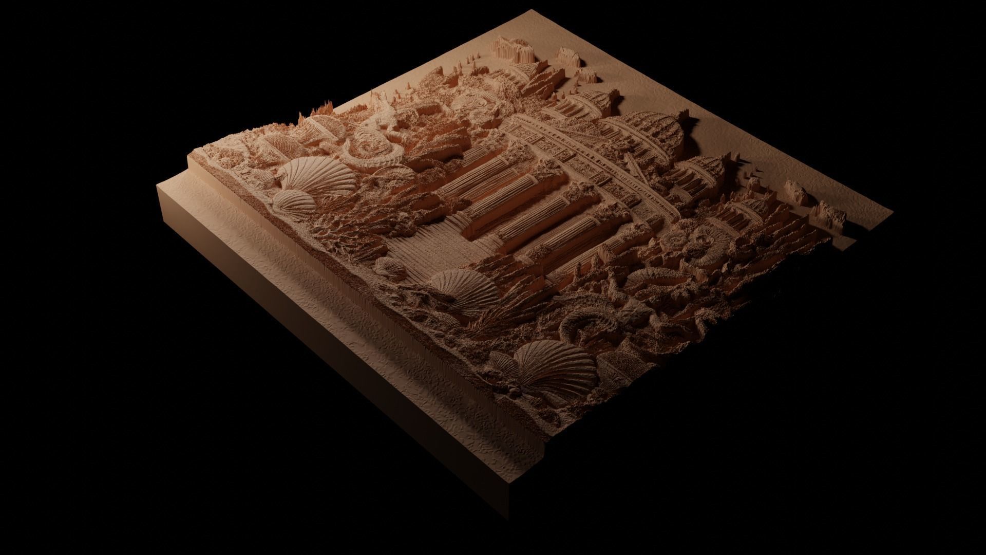 Underwater Palace Sandcasting Bas High Relief CNC 3D print model_1