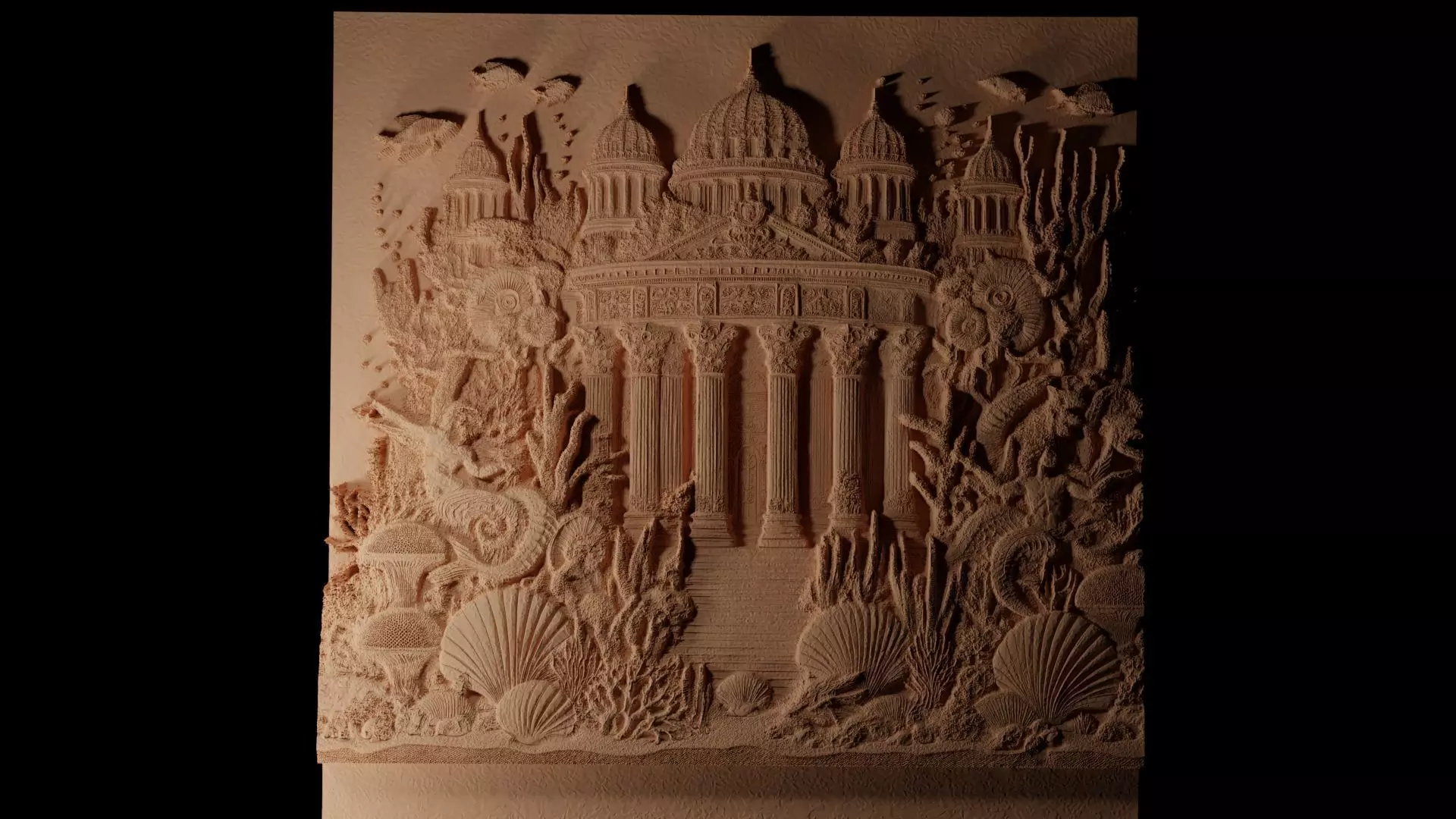 Underwater Palace Sandcasting Bas High Relief CNC 3D print model_0