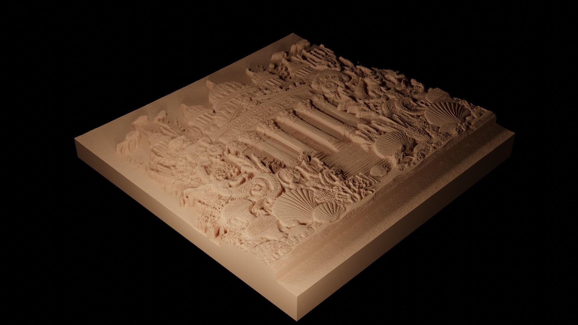 Underwater Palace Sandcasting Bas High Relief CNC 3D print model_2