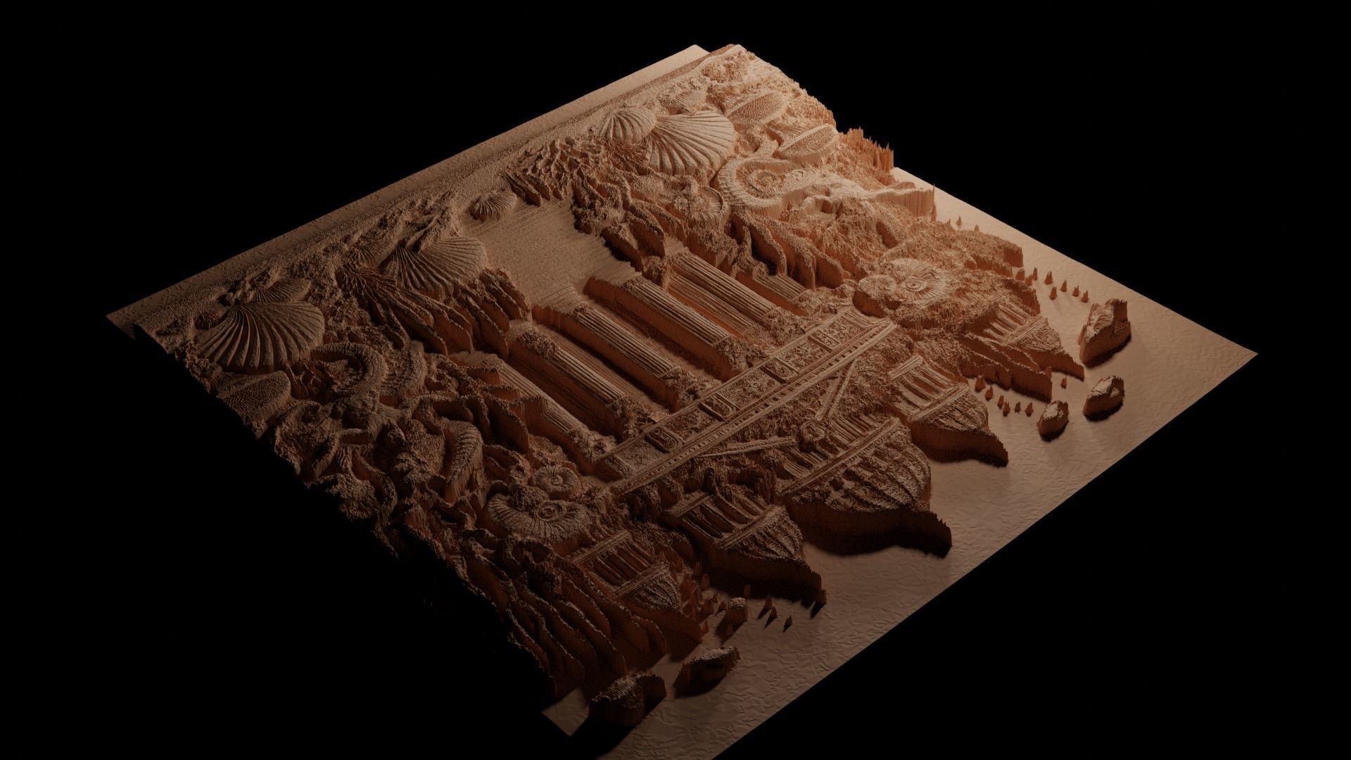 Underwater Palace Sandcasting Bas High Relief CNC 3D print model_3