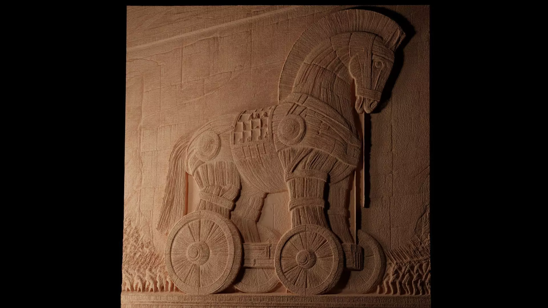 Trojan Horse Sandcasting Bas High Relief CNC 3D print model_0