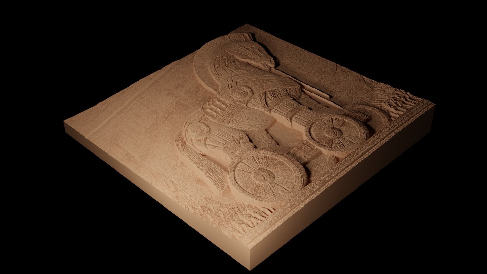 Trojan Horse Sandcasting Bas High Relief CNC 3D print model_2