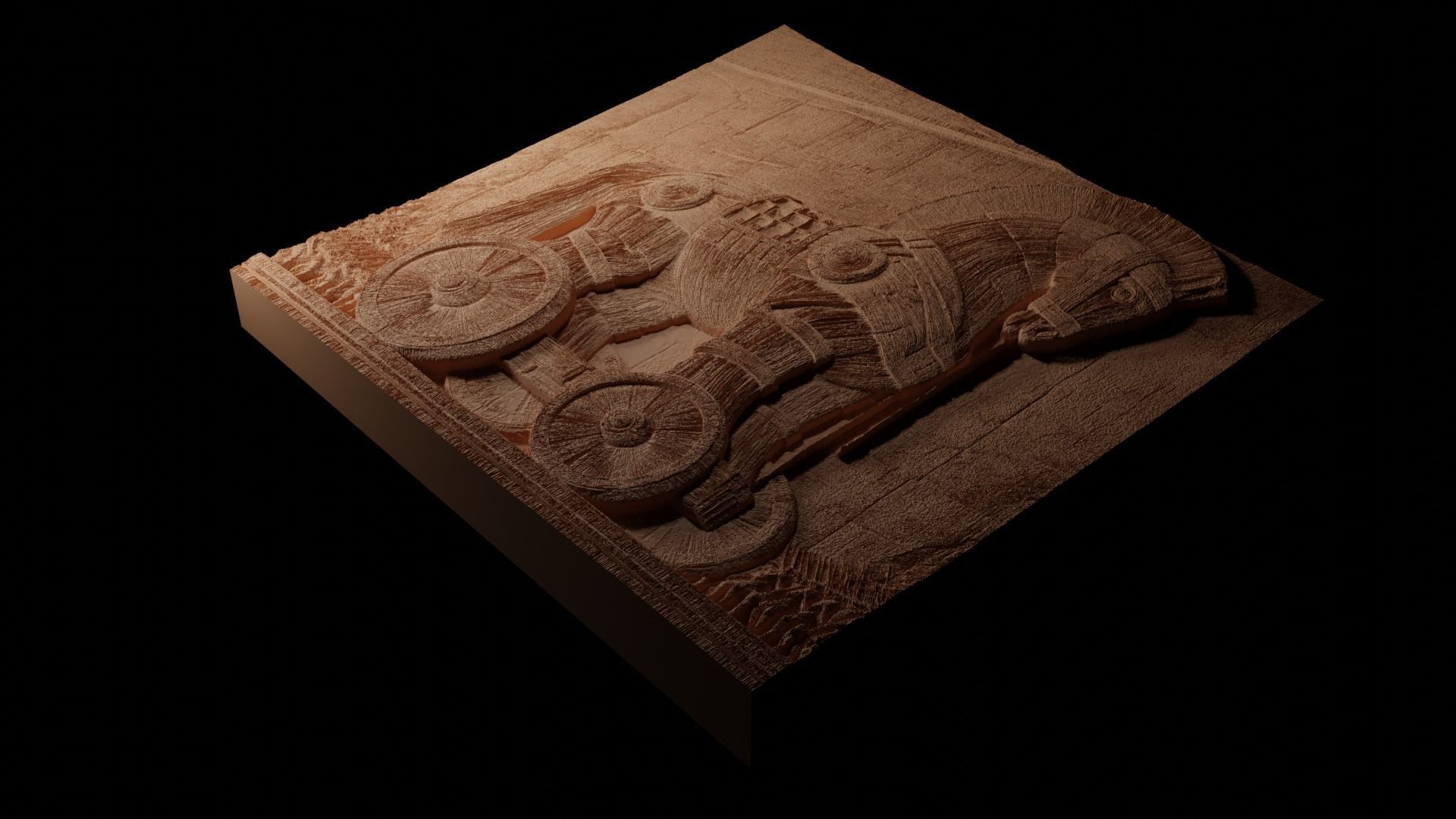 Trojan Horse Sandcasting Bas High Relief CNC 3D print model_1