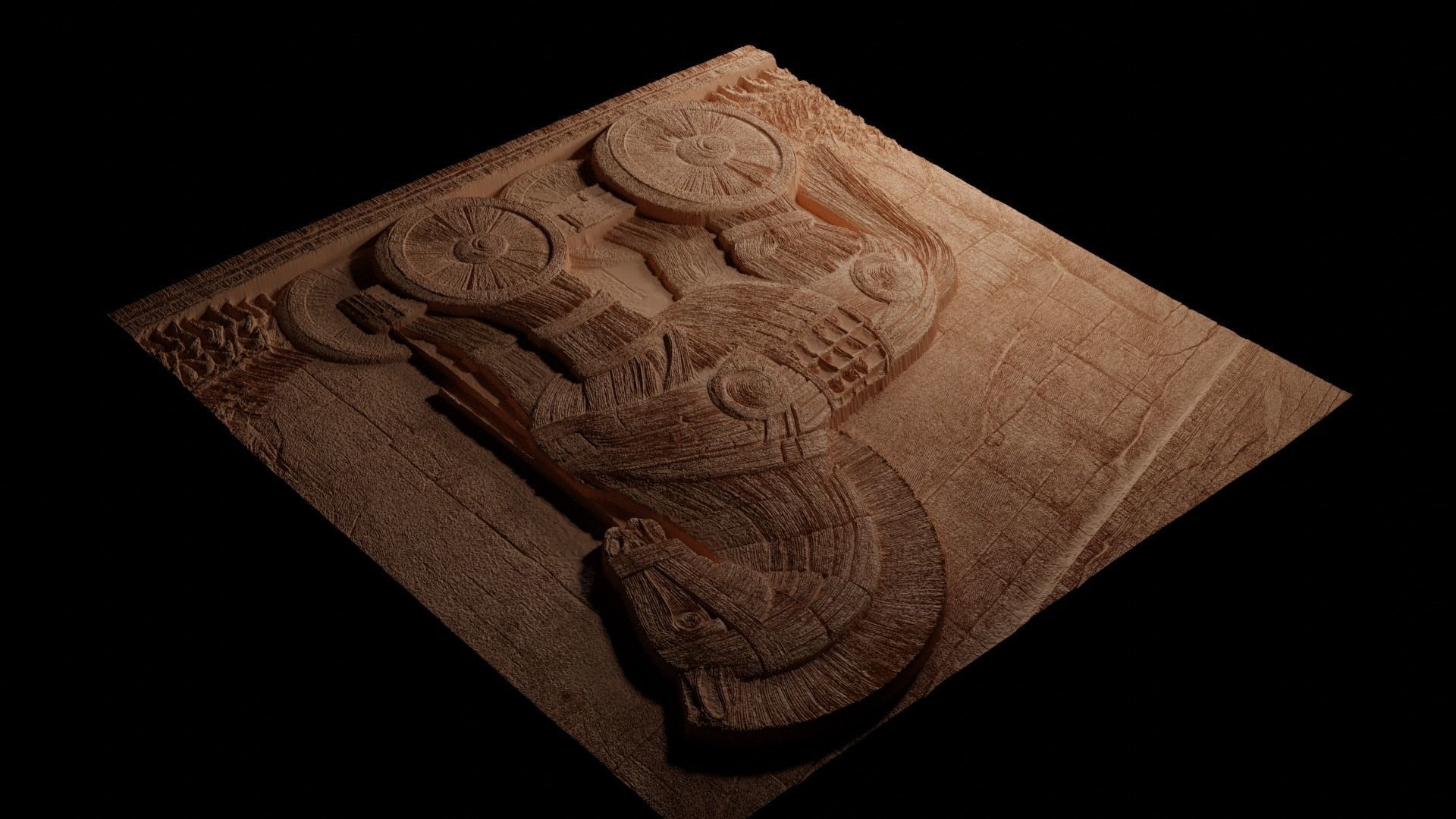 Trojan Horse Sandcasting Bas High Relief CNC 3D print model_3