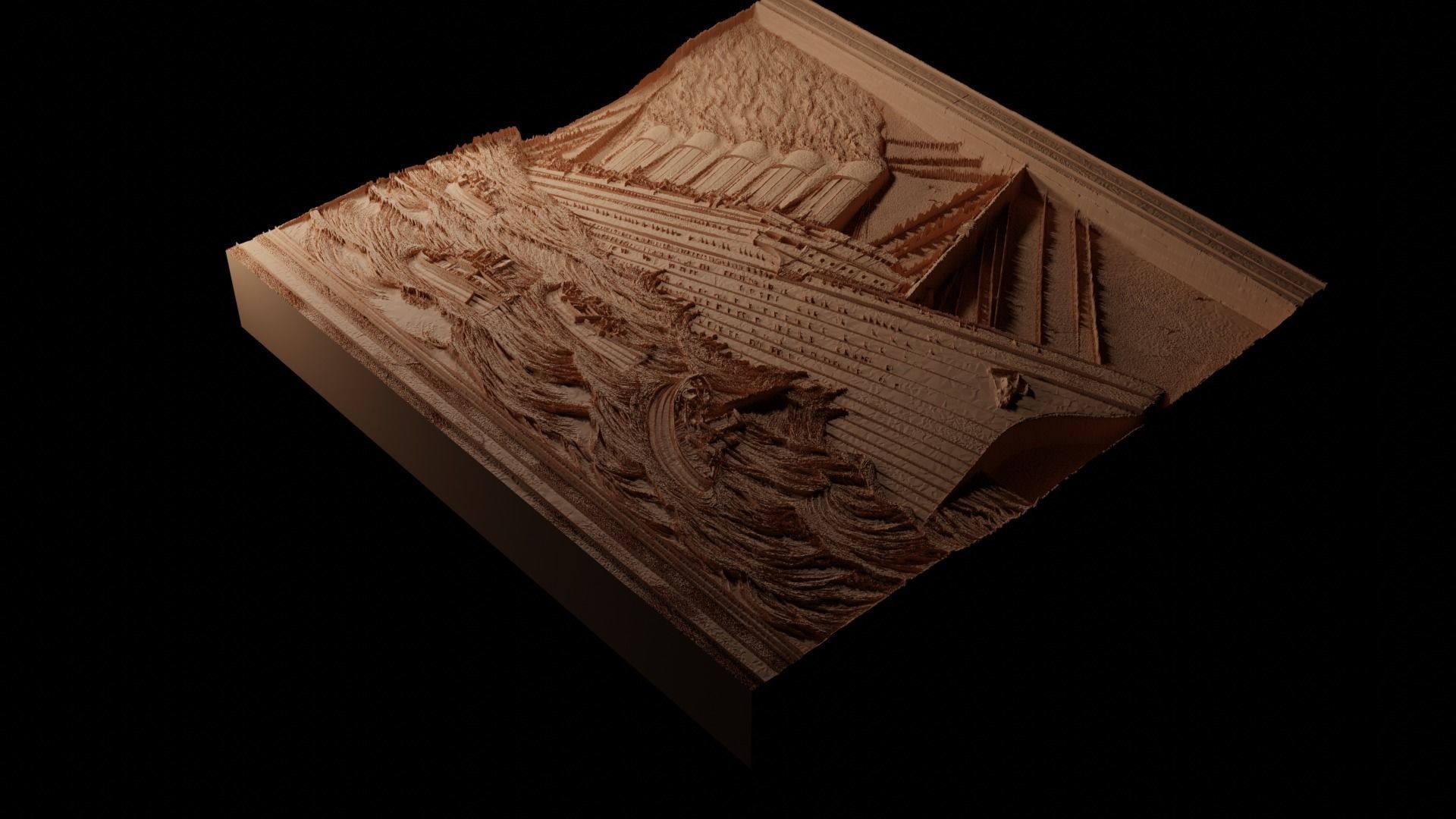 Titanic Sinking Sandcasting Bas High Relief CNC 3D print model_1