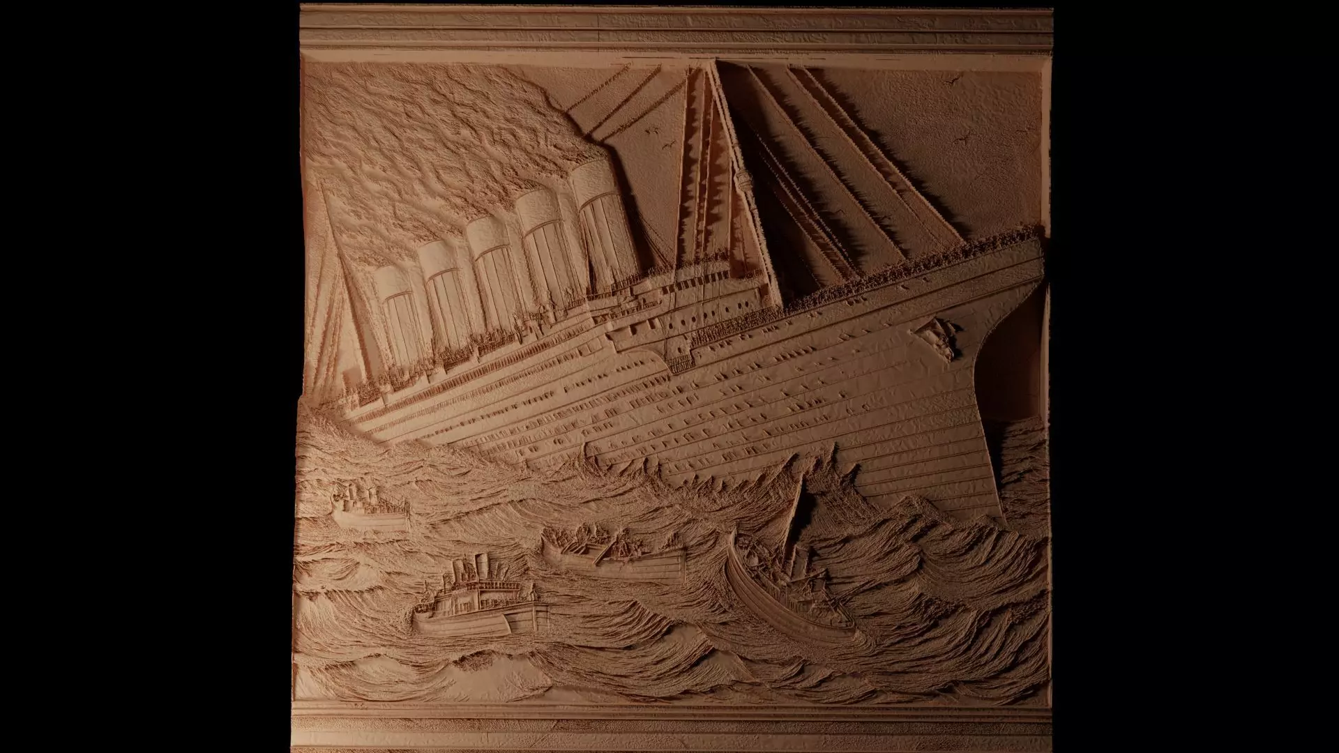 Titanic Sinking Sandcasting Bas High Relief CNC 3D print model_0