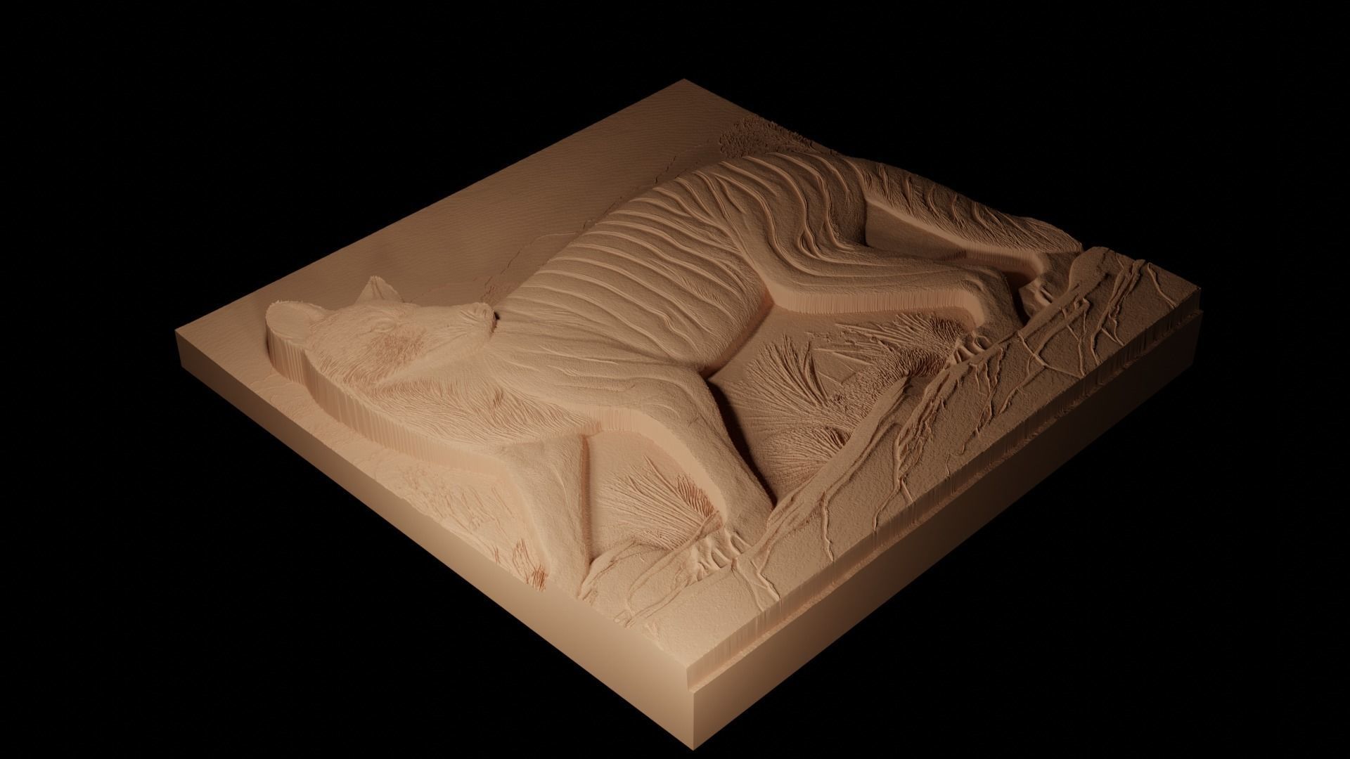Thylacine Sandcasting Bas High Relief CNC 3D print model_2