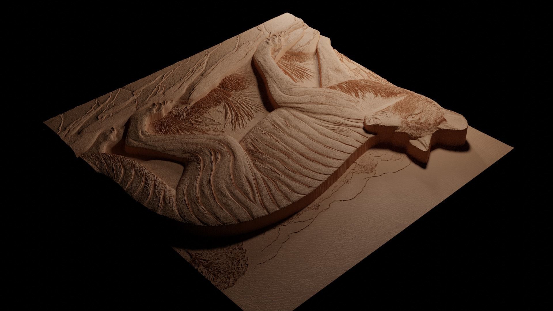 Thylacine Sandcasting Bas High Relief CNC 3D print model_3