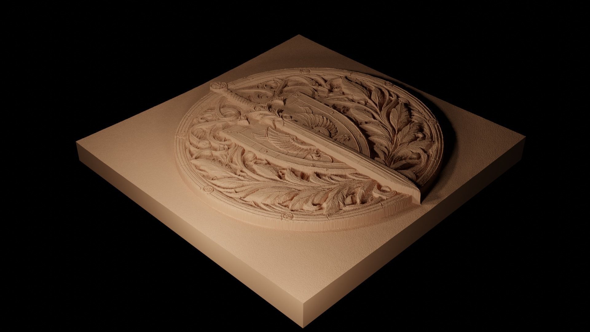 Sword and Shield Sandcasting Bas High Relief CNC 3D print model_2