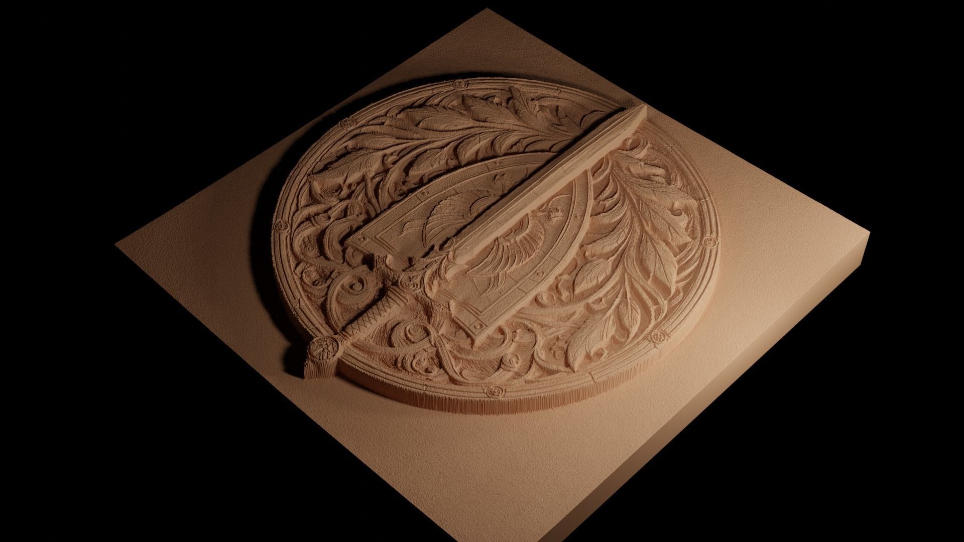 Sword and Shield Sandcasting Bas High Relief CNC 3D print model_4