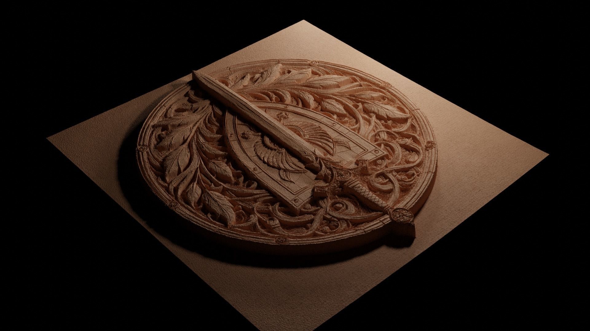 Sword and Shield Sandcasting Bas High Relief CNC 3D print model_3