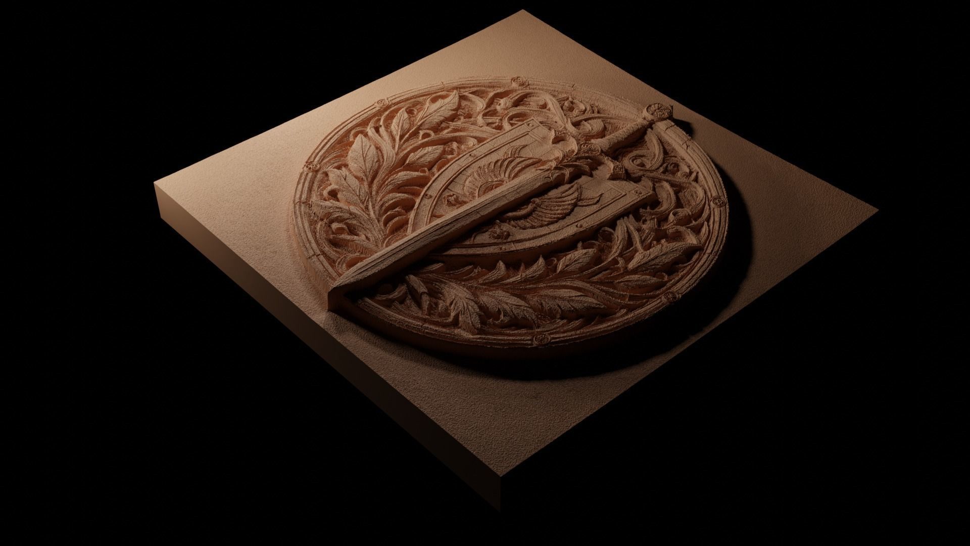 Sword and Shield Sandcasting Bas High Relief CNC 3D print model_1
