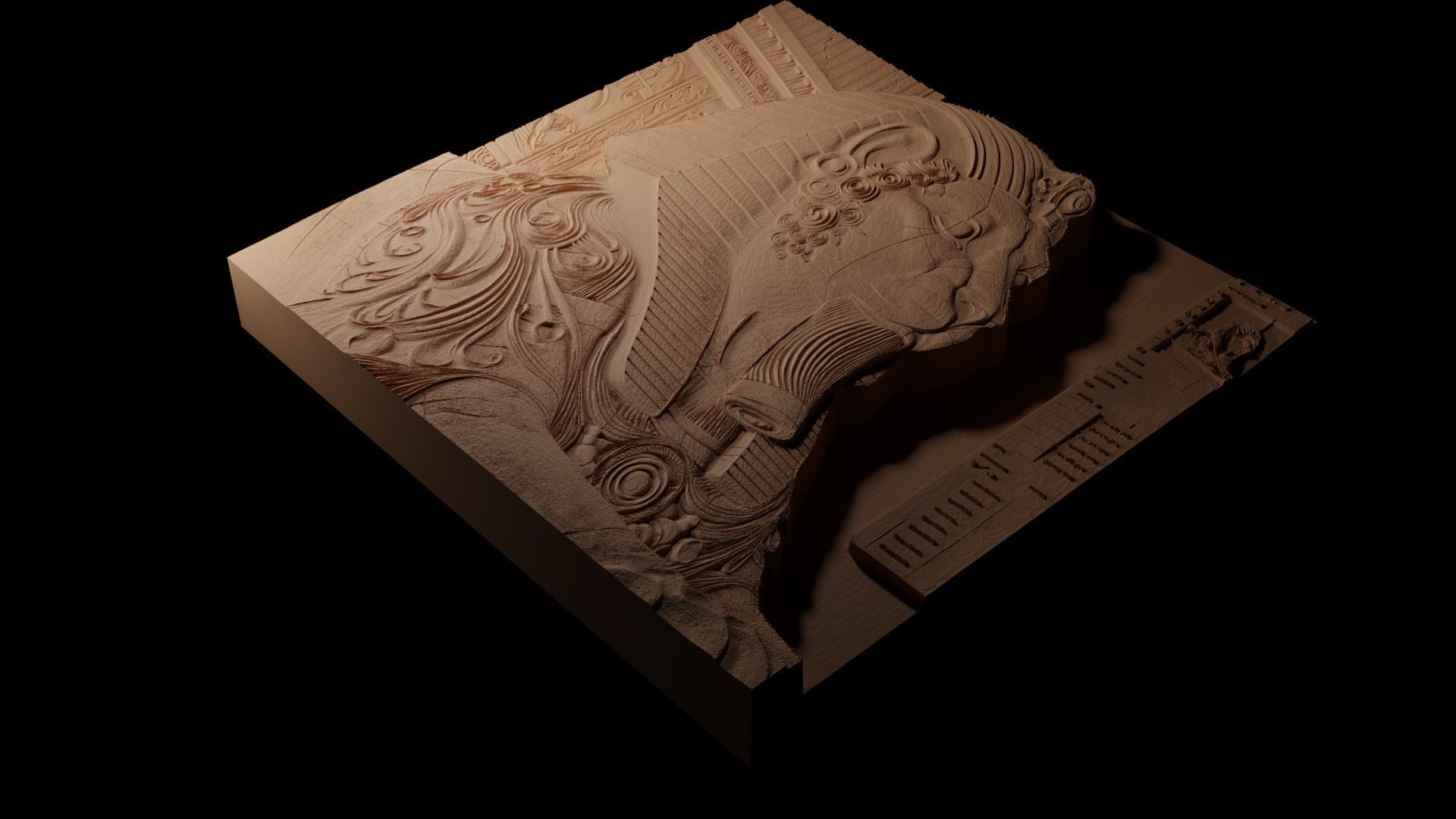 Sphinx Sandcasting Bas High Relief CNC 3D print model_1