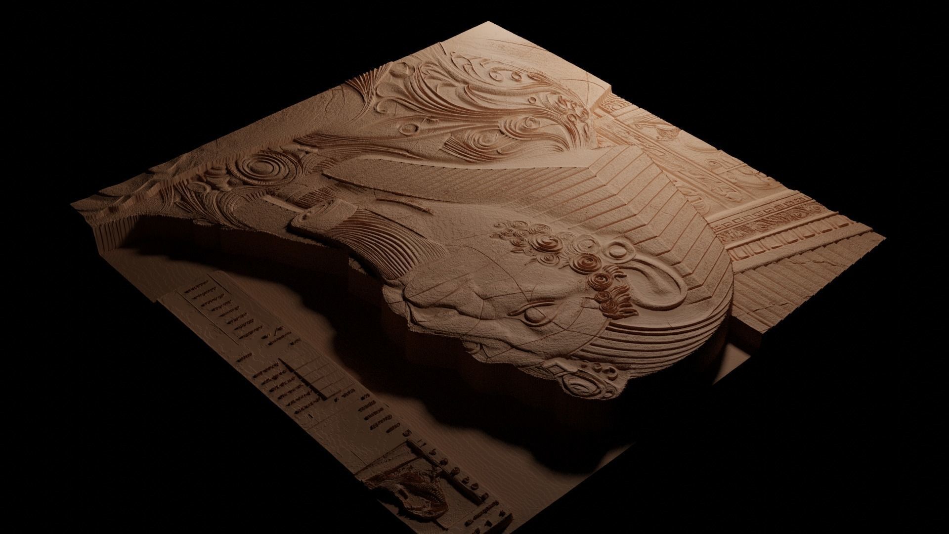 Sphinx Sandcasting Bas High Relief CNC 3D print model_3