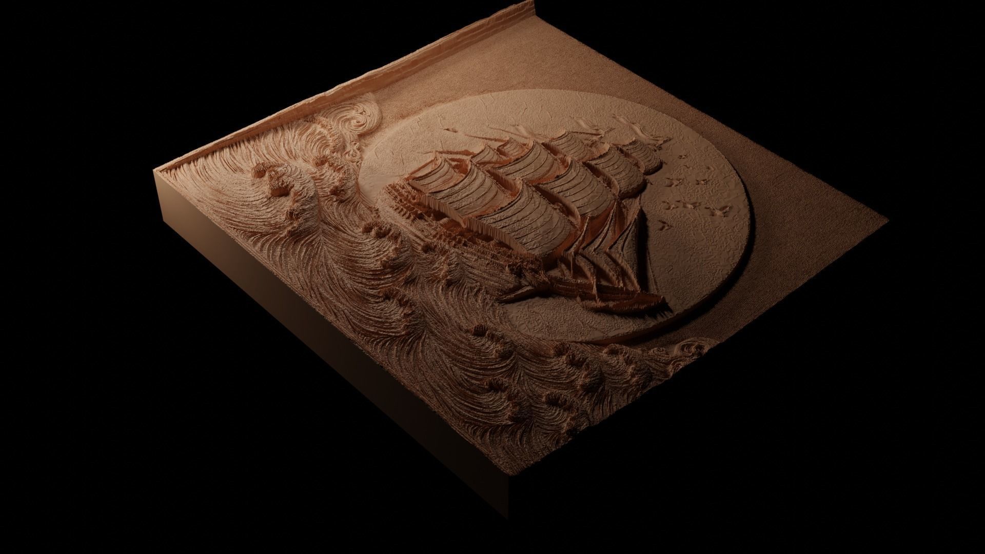 Ship Sailing High Seas Sandcasting Bas High Relief CNC 3D print model_1