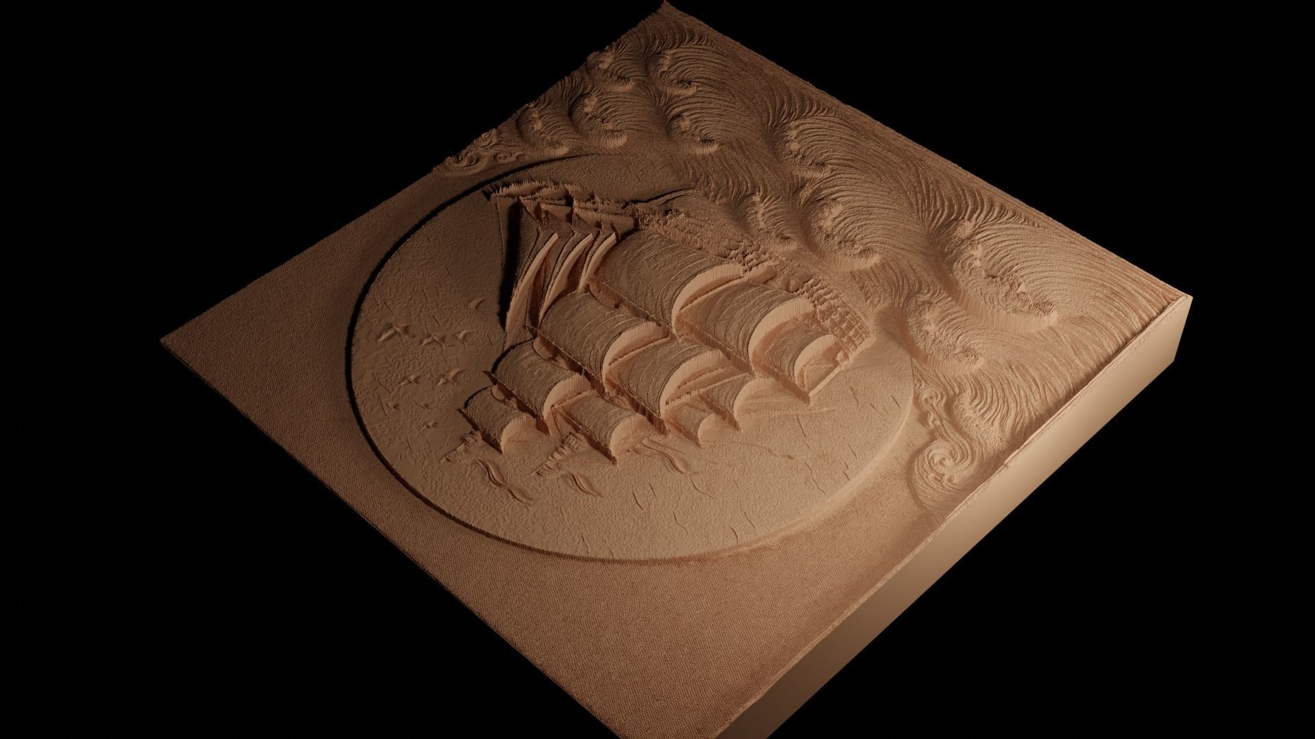 Ship Sailing High Seas Sandcasting Bas High Relief CNC 3D print model_4