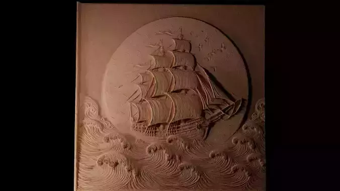 Ship Sailing High Seas Sandcasting Bas High Relief CNC 3D print model