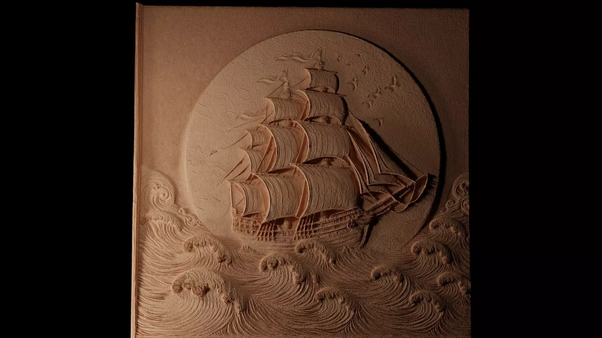 Ship Sailing High Seas Sandcasting Bas High Relief CNC 3D print model_0