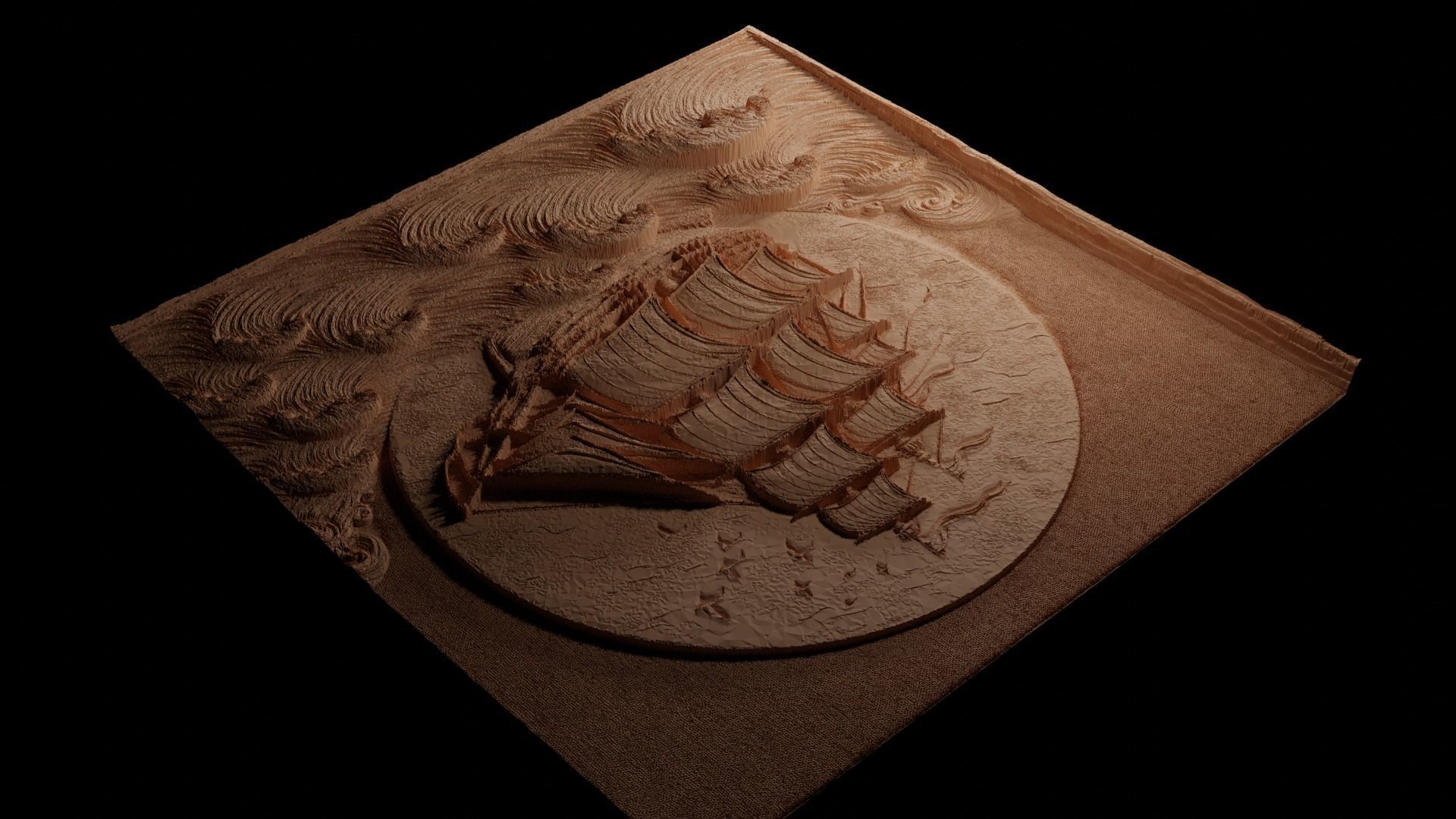 Ship Sailing High Seas Sandcasting Bas High Relief CNC 3D print model_3