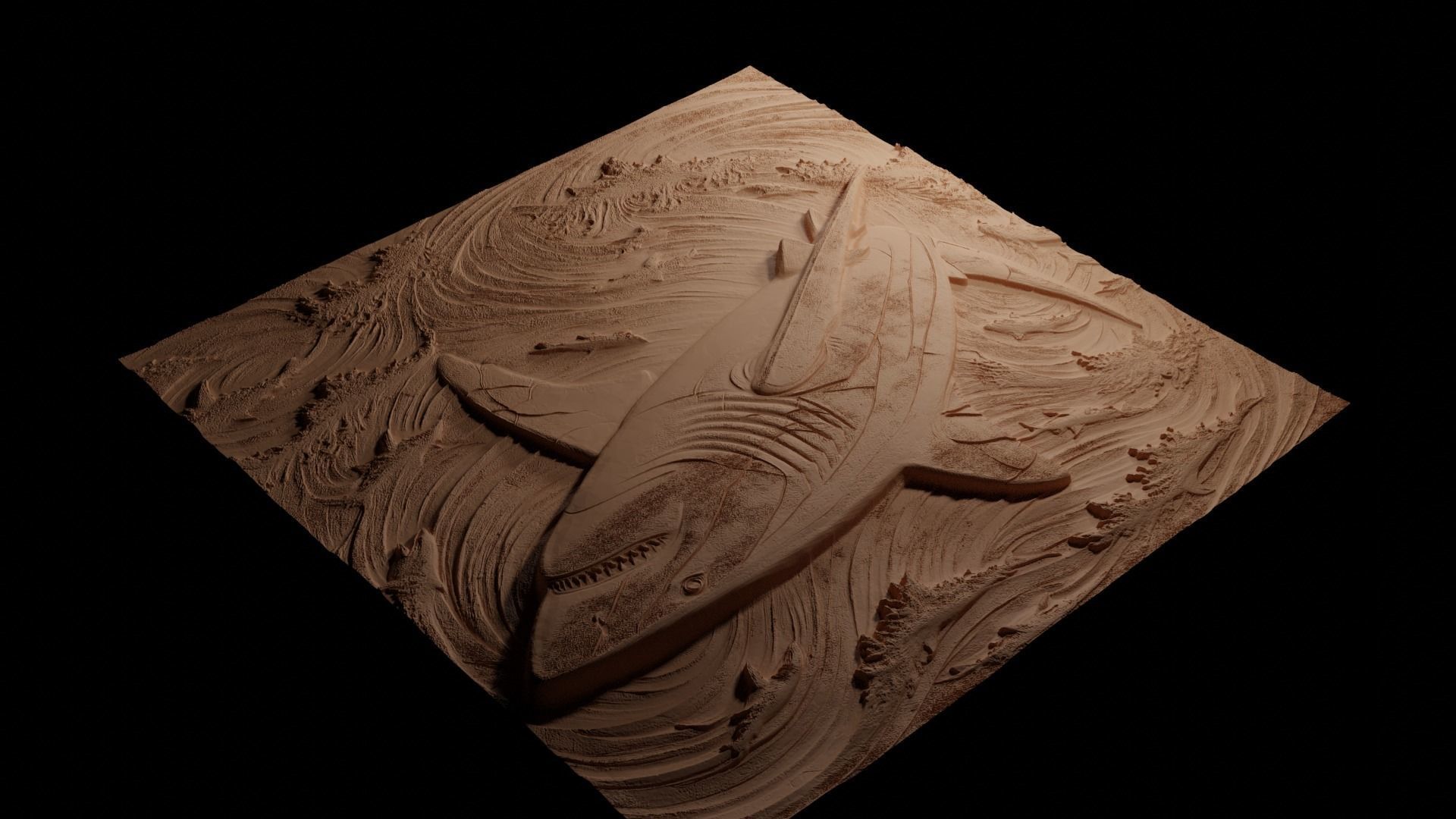 Shark Sandcasting Bas High Relief CNC 3D print model_3