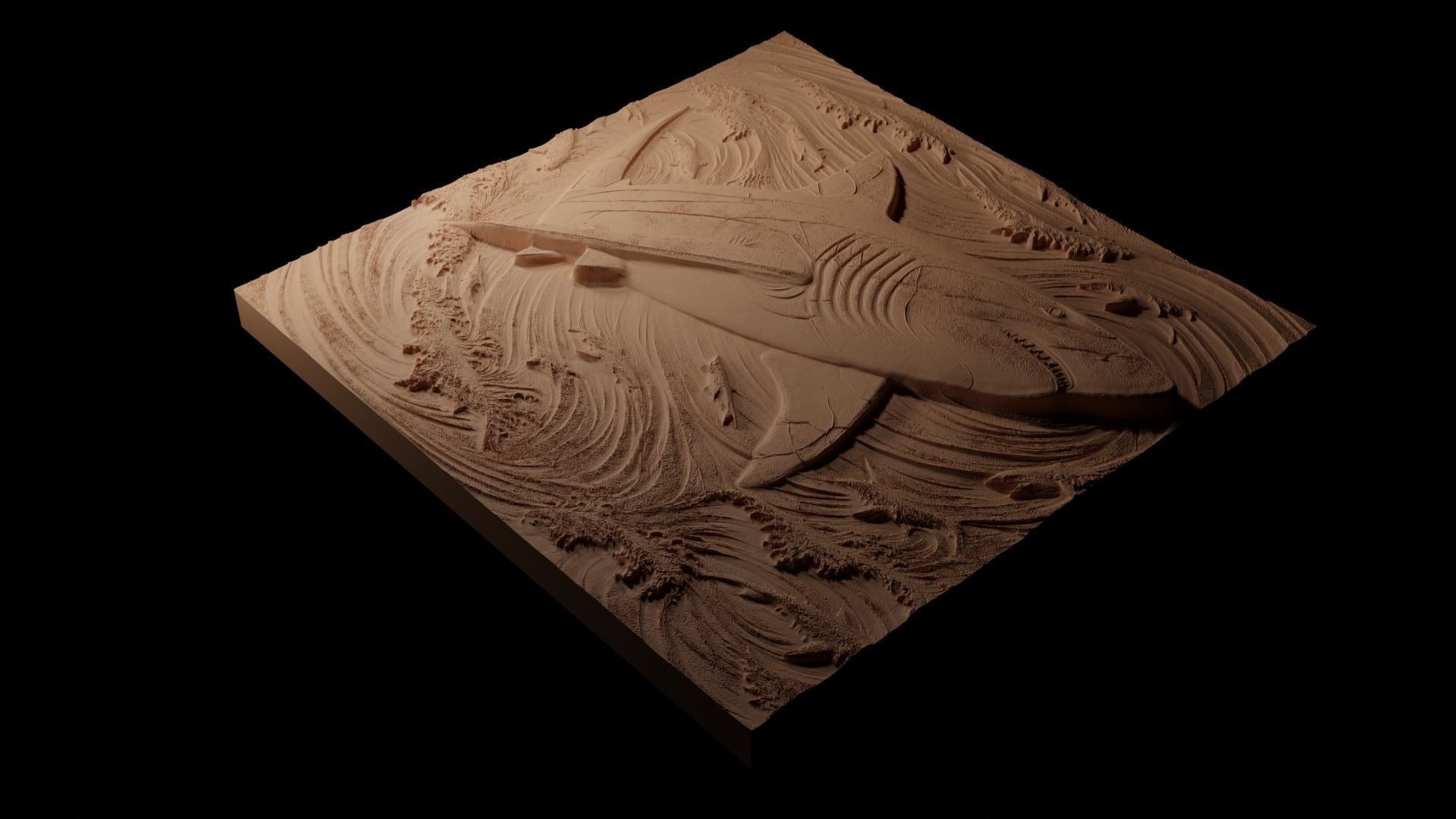 Shark Sandcasting Bas High Relief CNC 3D print model_1