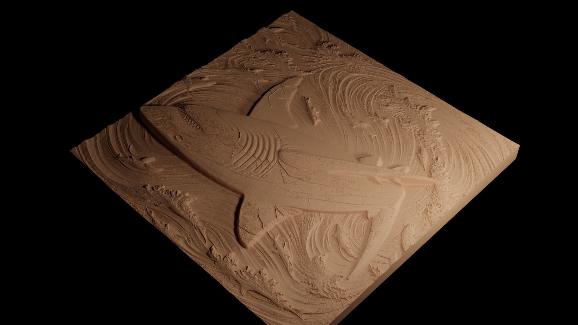 Shark Sandcasting Bas High Relief CNC 3D print model_4