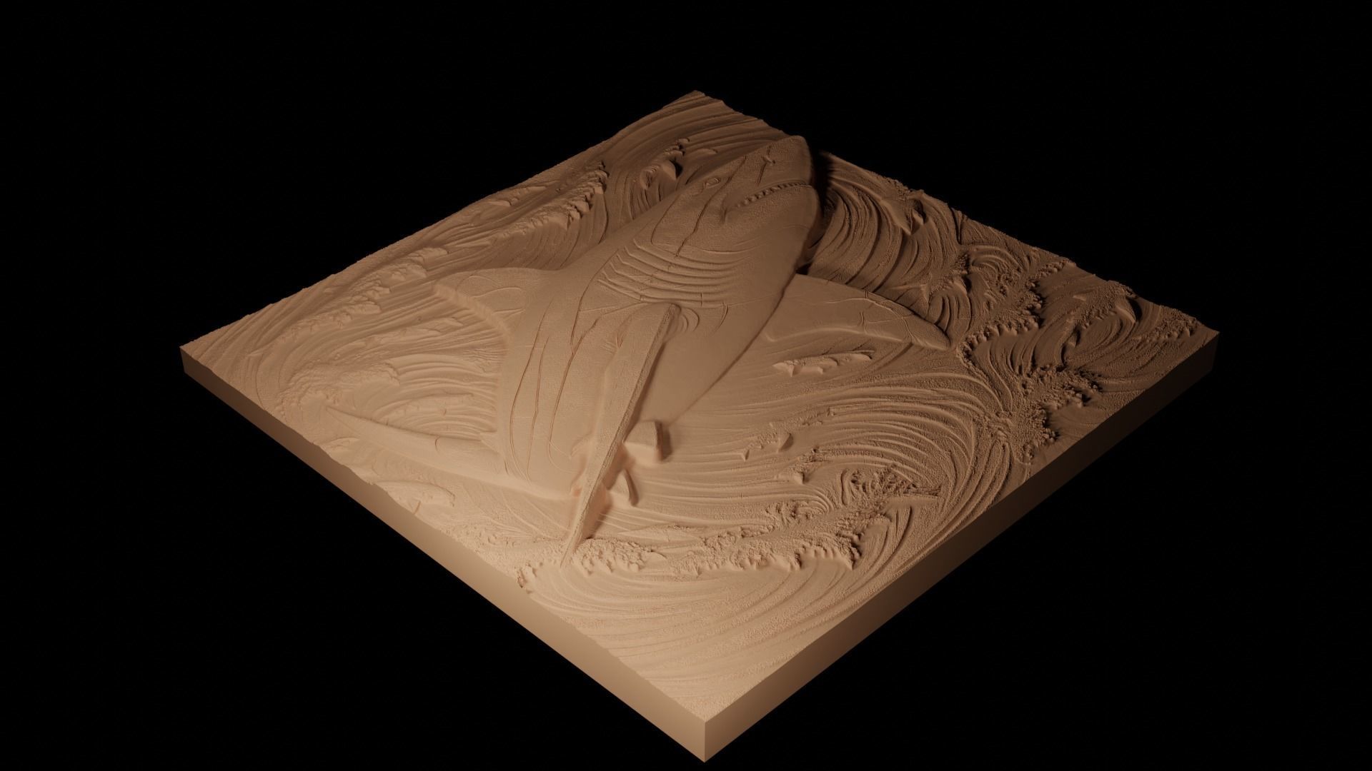 Shark Sandcasting Bas High Relief CNC 3D print model_2