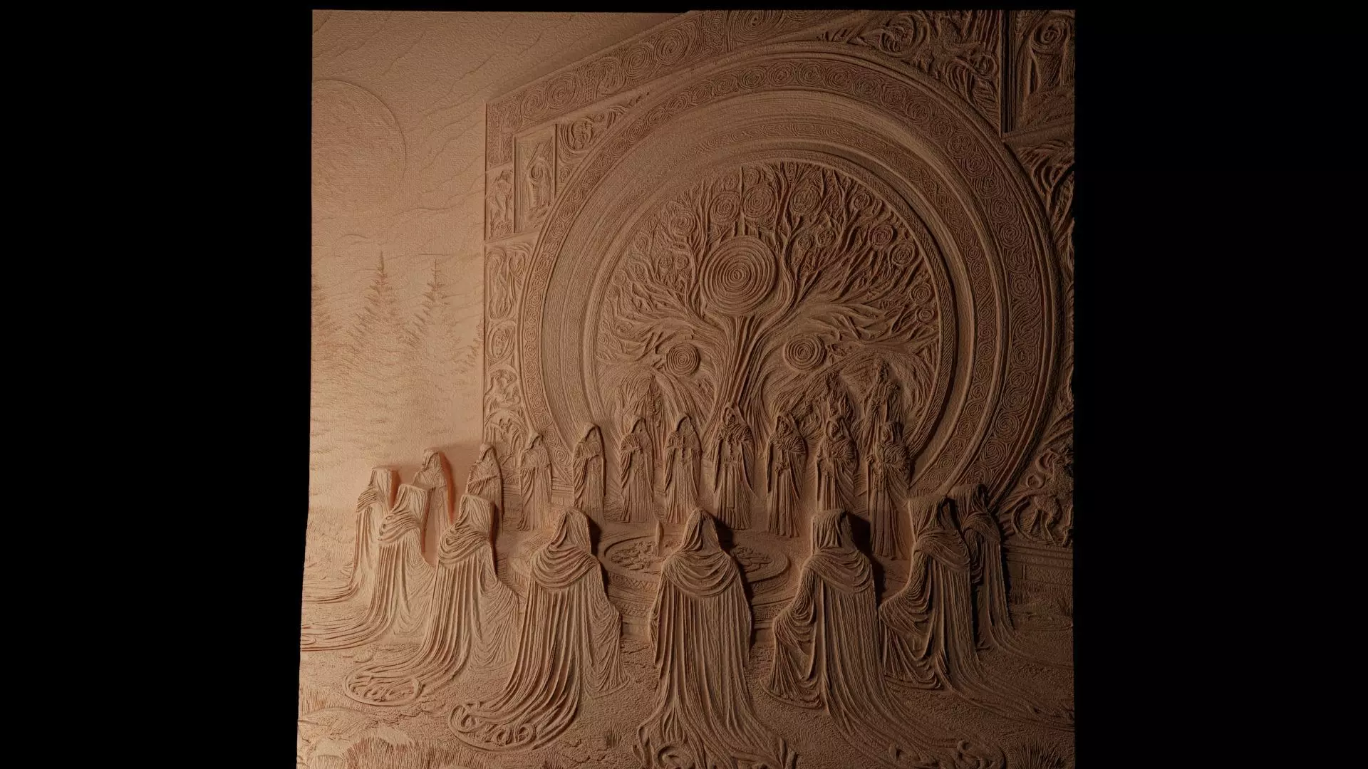 Secret Meeting Sandcasting Bas High Relief CNC 3D print model