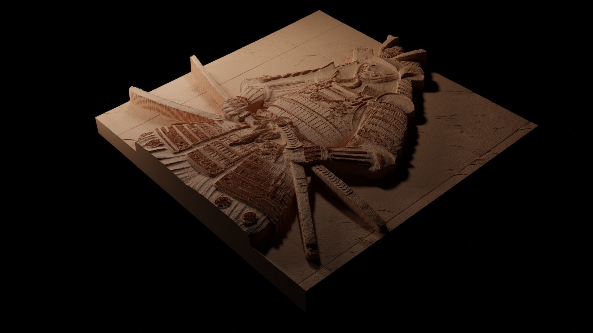 Samurai Sandcasting Bas High Relief CNC 3D print model_1