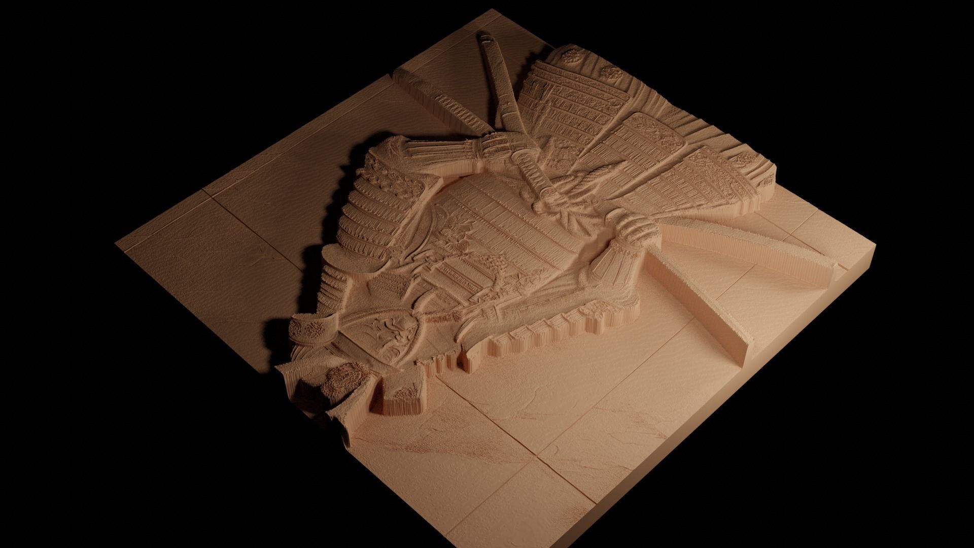 Samurai Sandcasting Bas High Relief CNC 3D print model_4