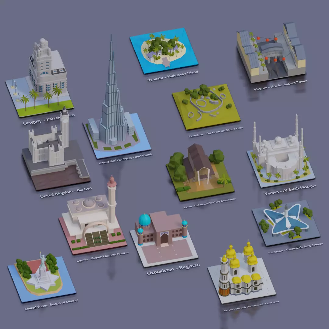Landmarks of the world U to Z Low-poly 3D model_0