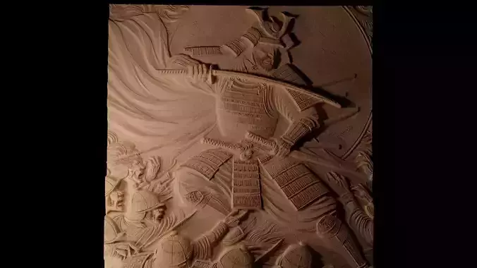 Samurai Battle Sandcasting Bas High Relief CNC