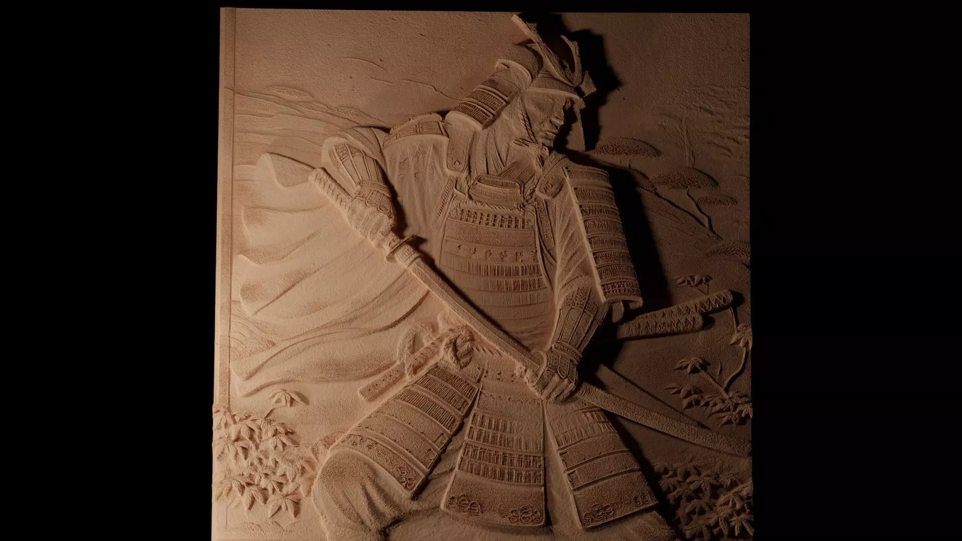 Samurai Sandcasting Bas High Relief CNC 3D print model_0