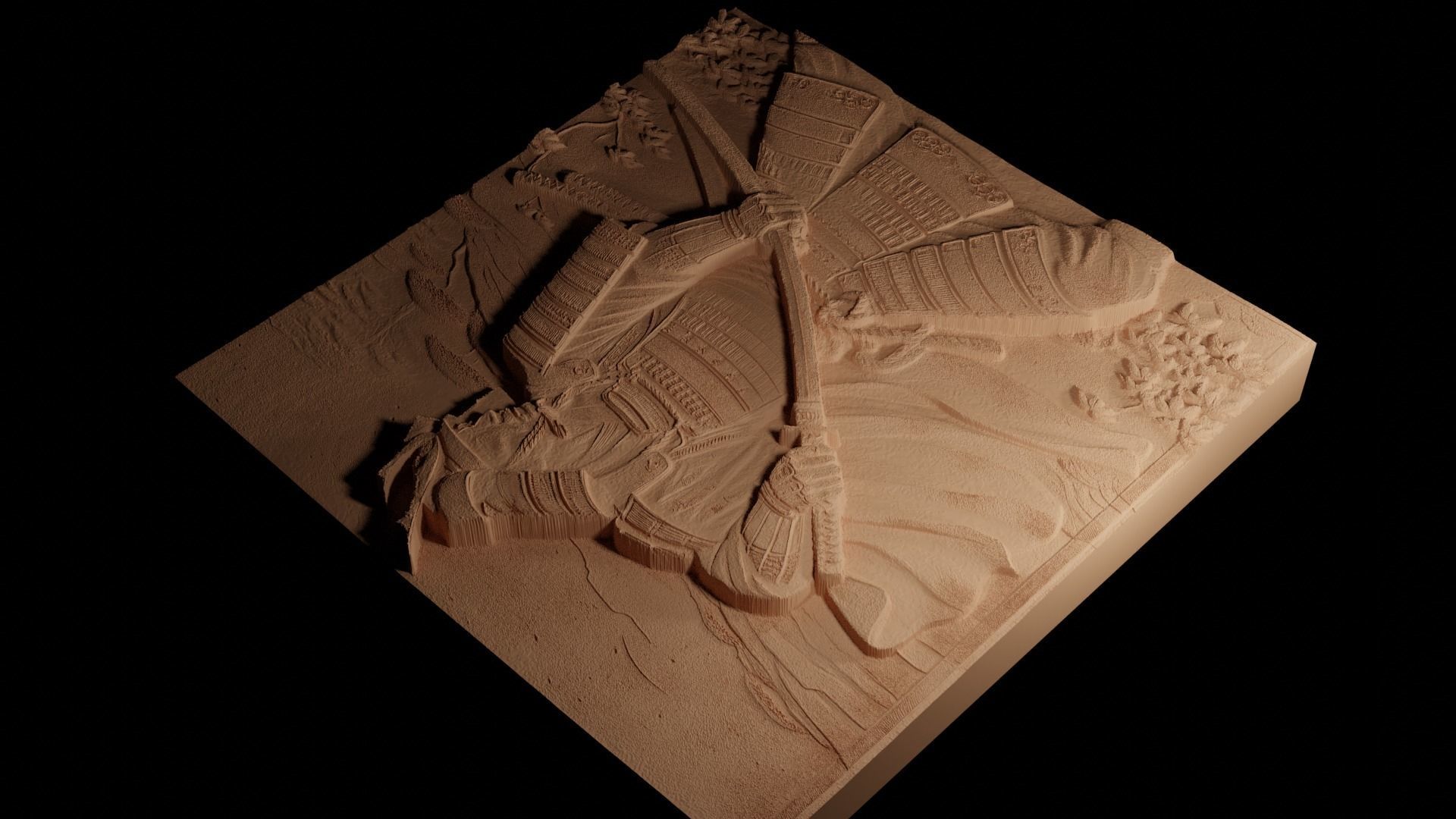 Samurai Sandcasting Bas High Relief CNC 3D print model_4