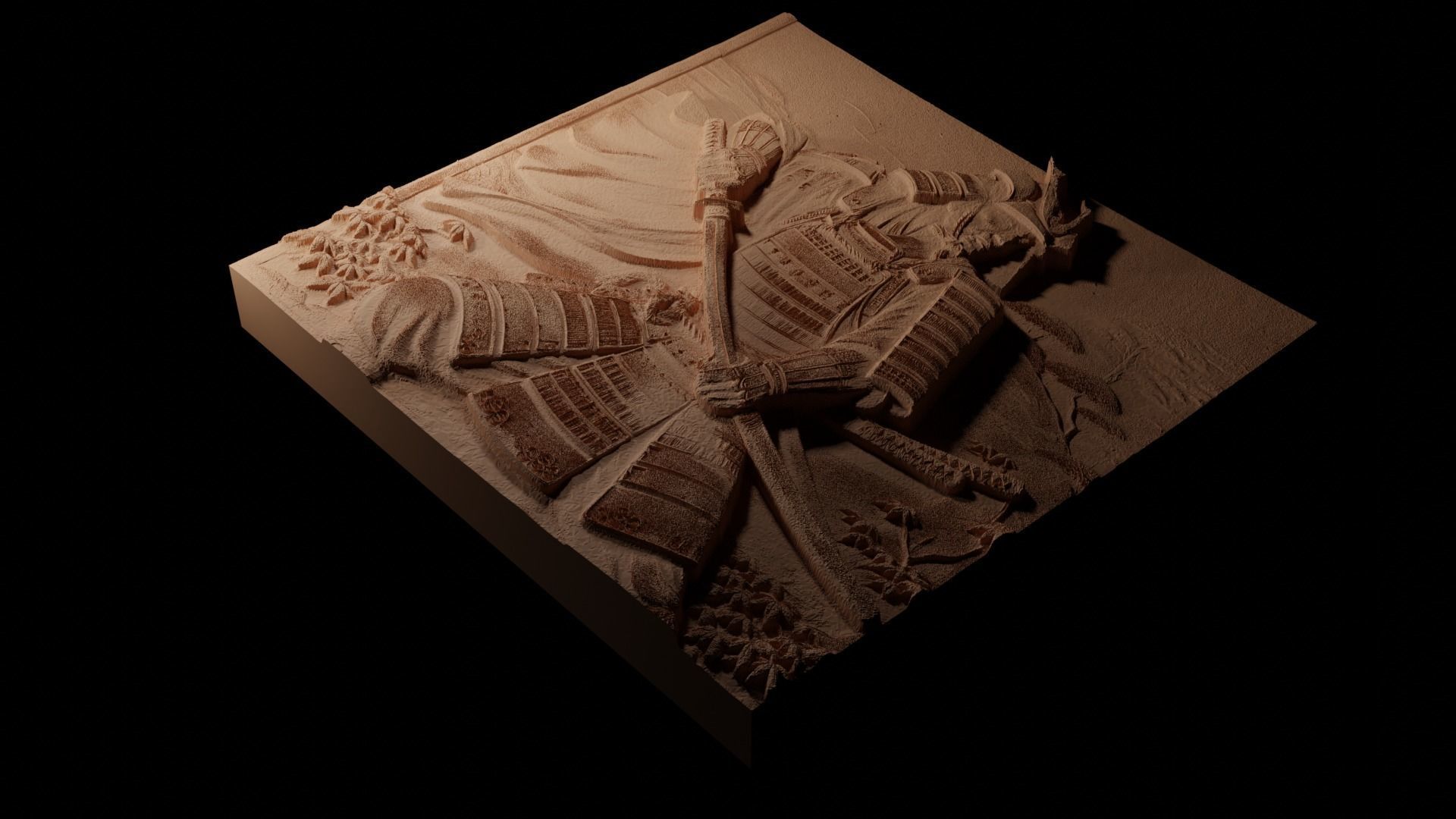 Samurai Sandcasting Bas High Relief CNC 3D print model_1