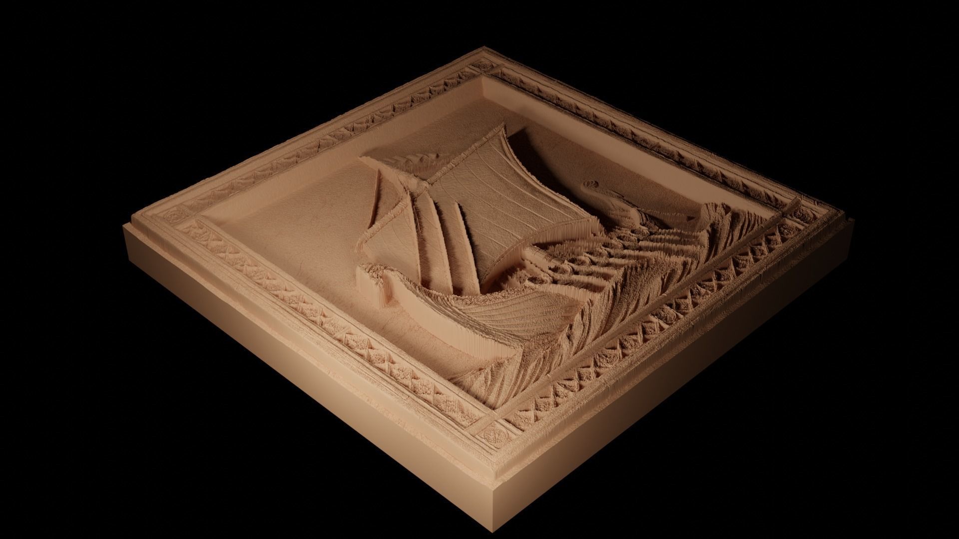 Sailing Viking Ship Sandcasting Bas High Relief CNC 3D print model_2