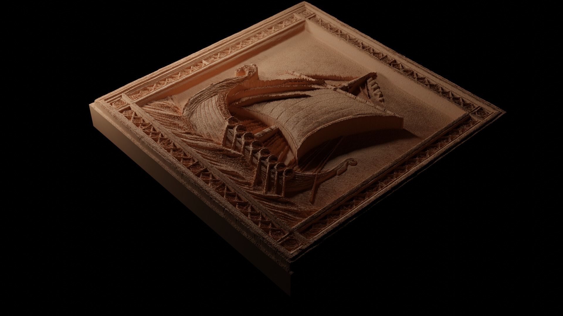 Sailing Viking Ship Sandcasting Bas High Relief CNC 3D print model_1