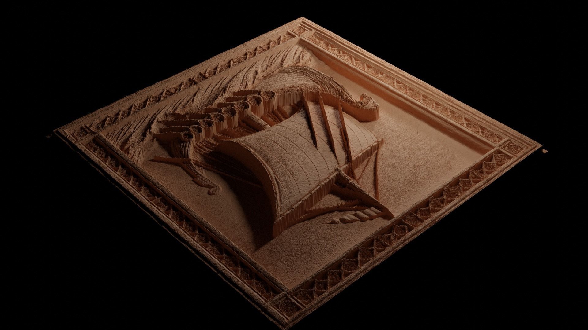 Sailing Viking Ship Sandcasting Bas High Relief CNC 3D print model_3