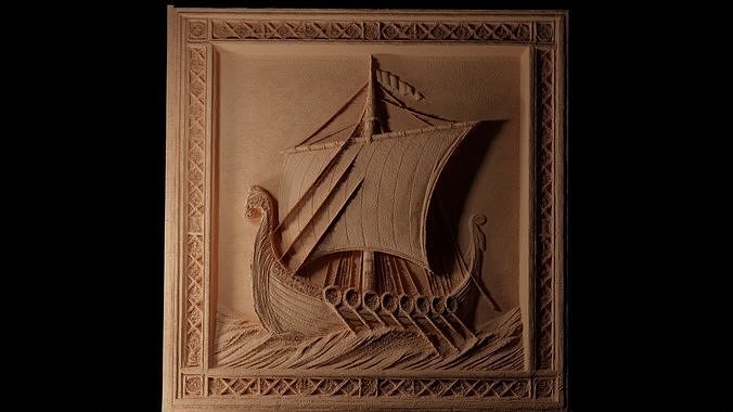 Sailing Viking Ship Sandcasting Bas High Relief CNC 3D print model