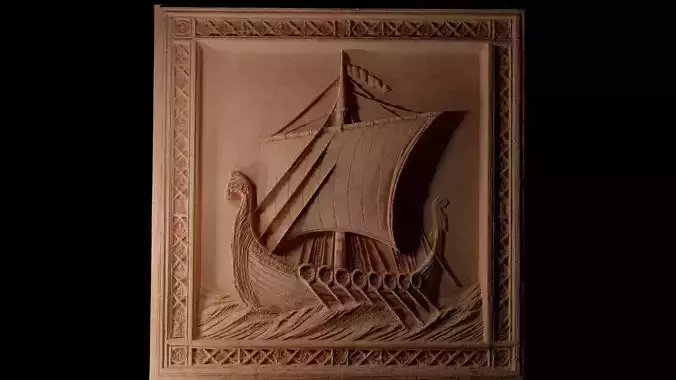 Sailing Viking Ship Sandcasting Bas High Relief CNC 3D print model