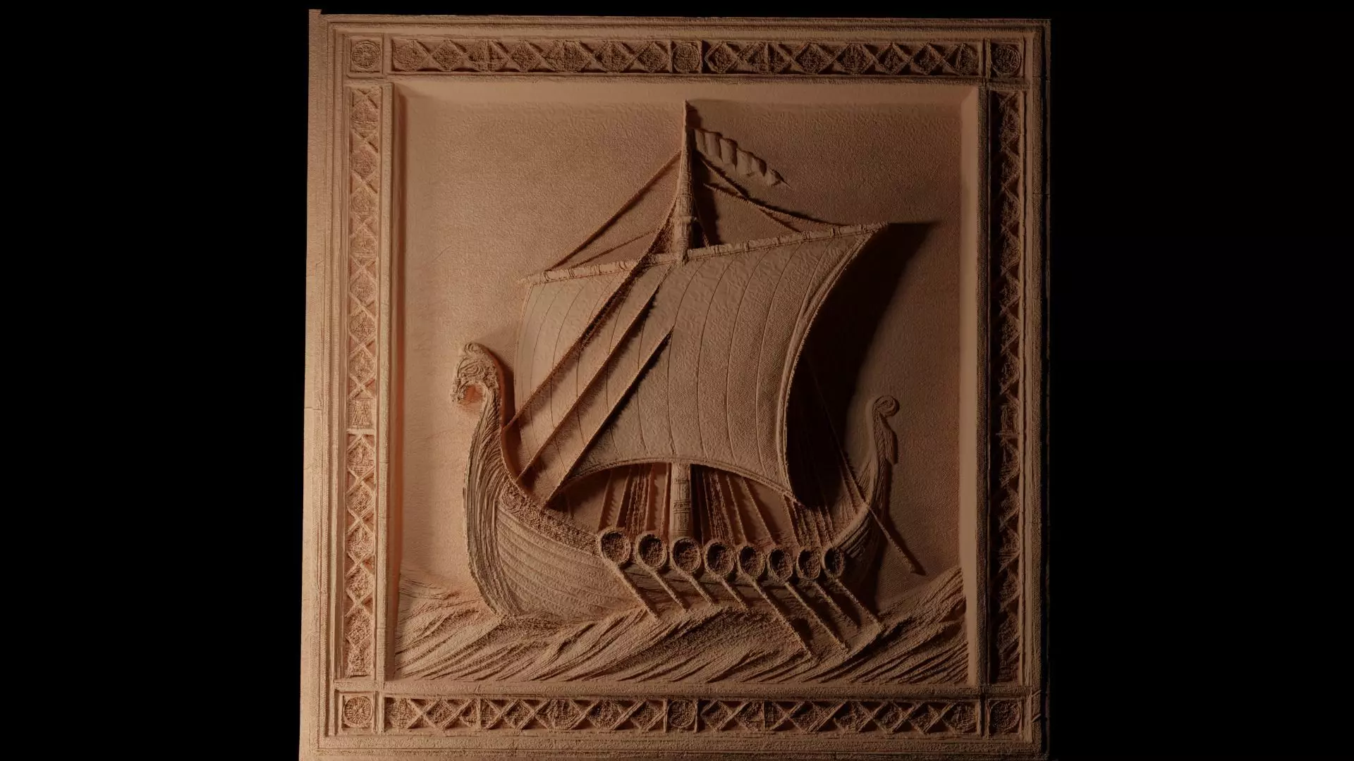 Sailing Viking Ship Sandcasting Bas High Relief CNC 3D print model_0