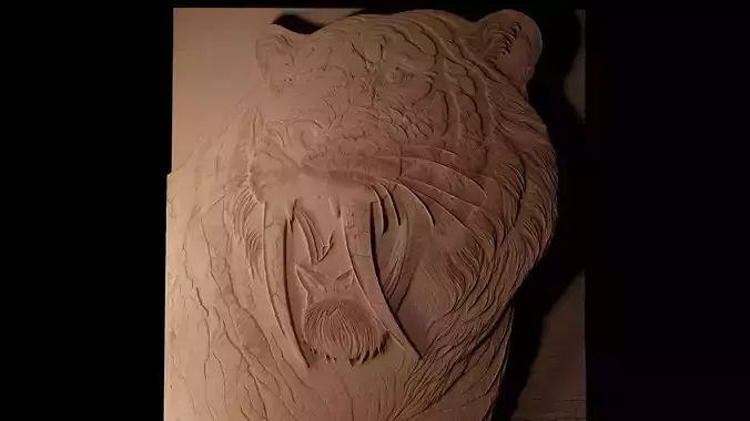Sabertooth Tiger Sandcasting Bas High Relief CNC