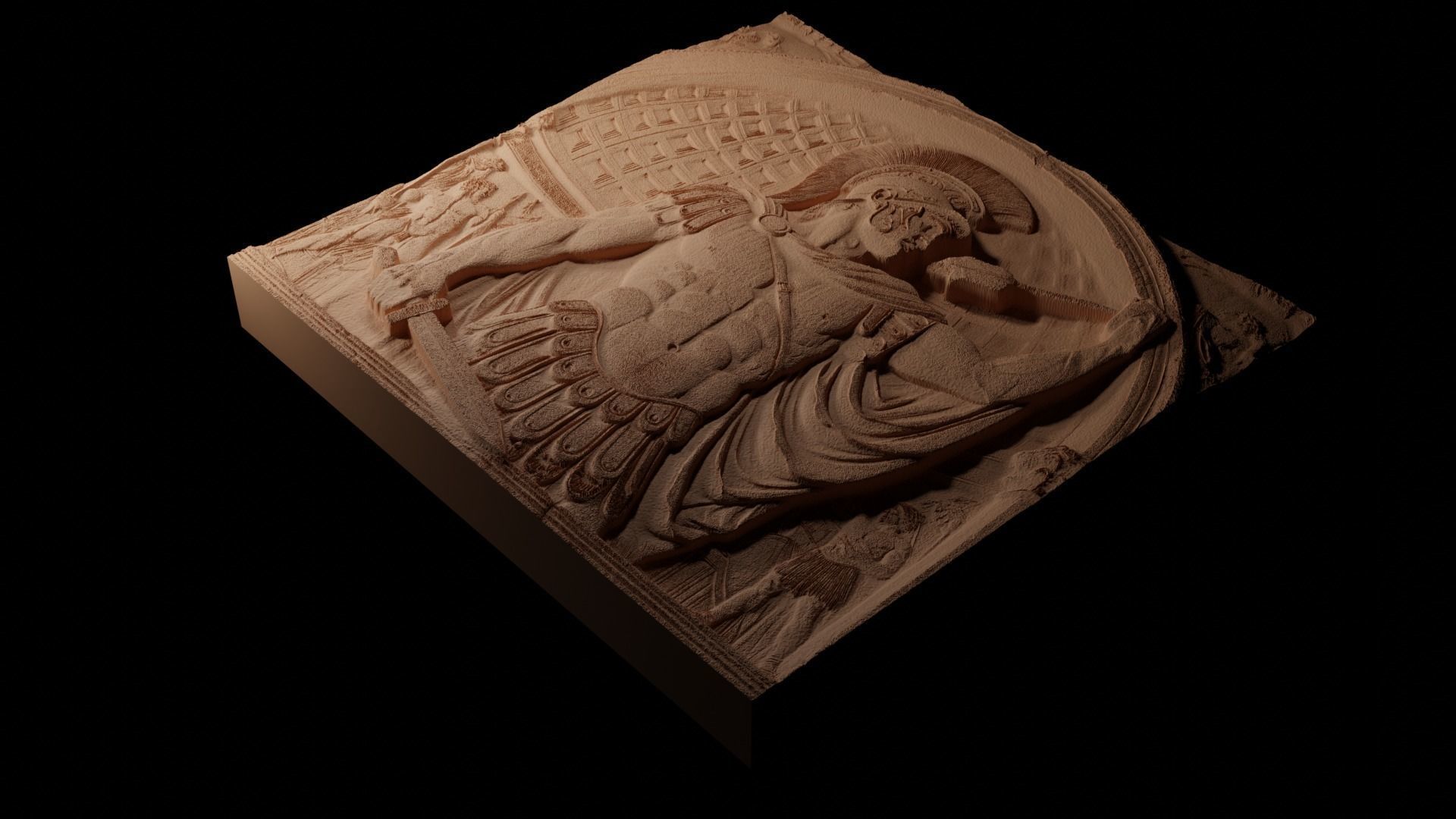 Roman Gladiator Sandcasting Bas High Relief CNC 3D print model_1