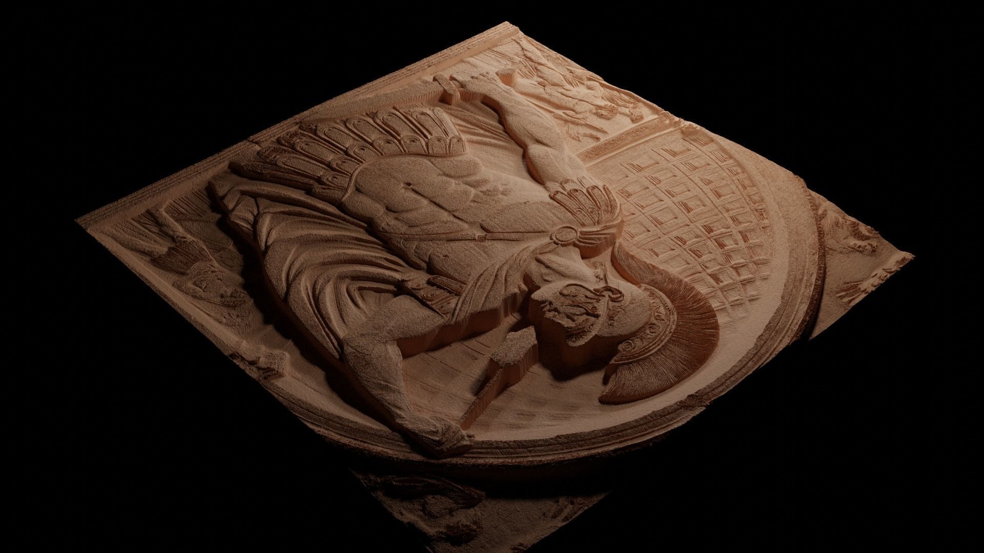 Roman Gladiator Sandcasting Bas High Relief CNC 3D print model_3